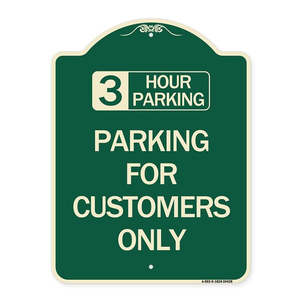 3 Hour Parking Parking for Customers Heavy-Gauge Aluminum Sign, 24" x 18", G-1824-24428